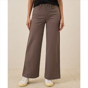 Deep Taupe Stretch Twill Wide Leg Pant